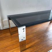 Table basse rectangulaire Italienne en verre fumé vintage 1970