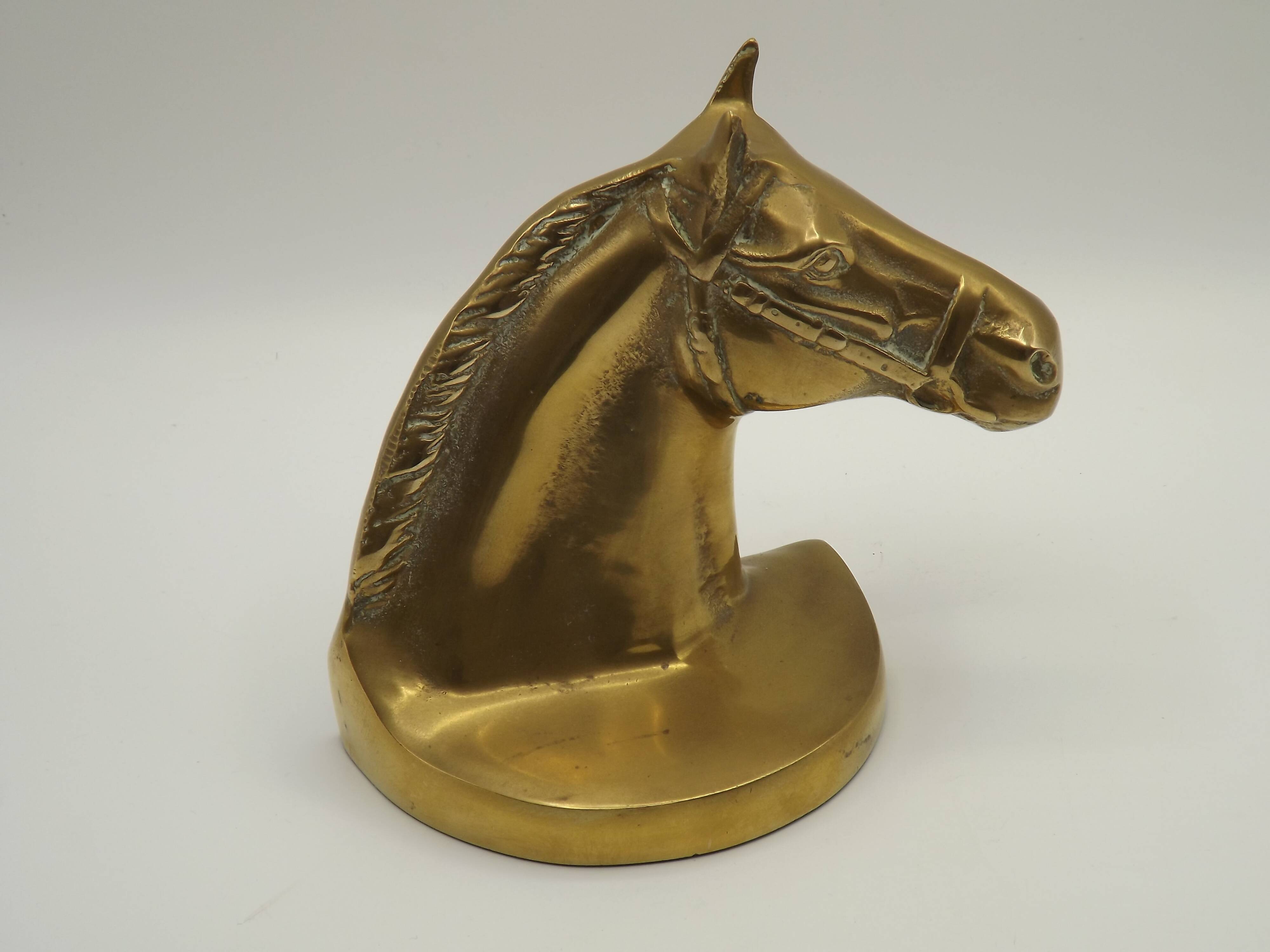 Vintage Brass Horse Head Bookends Pair – French Cast Brass Equestrian Decor
