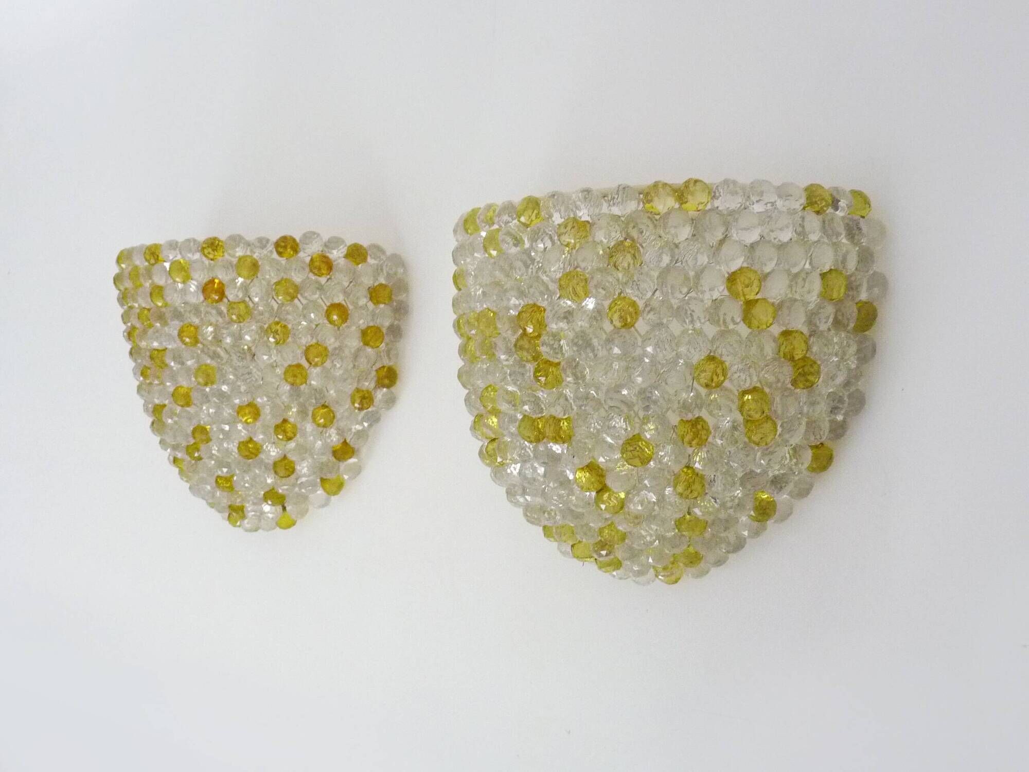 Pair of vintage wall lights with yellow and transparent beads. 70s