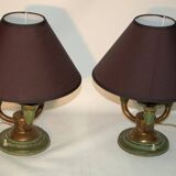 Paire de lampes Art Déco en laiton patiné
