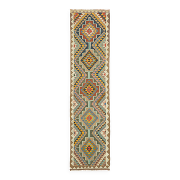 Turkish Handwoven Vintage Herki Kilim 95 cm x 360 cm