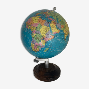 Vintage globe 1980 terrestrial taride wood