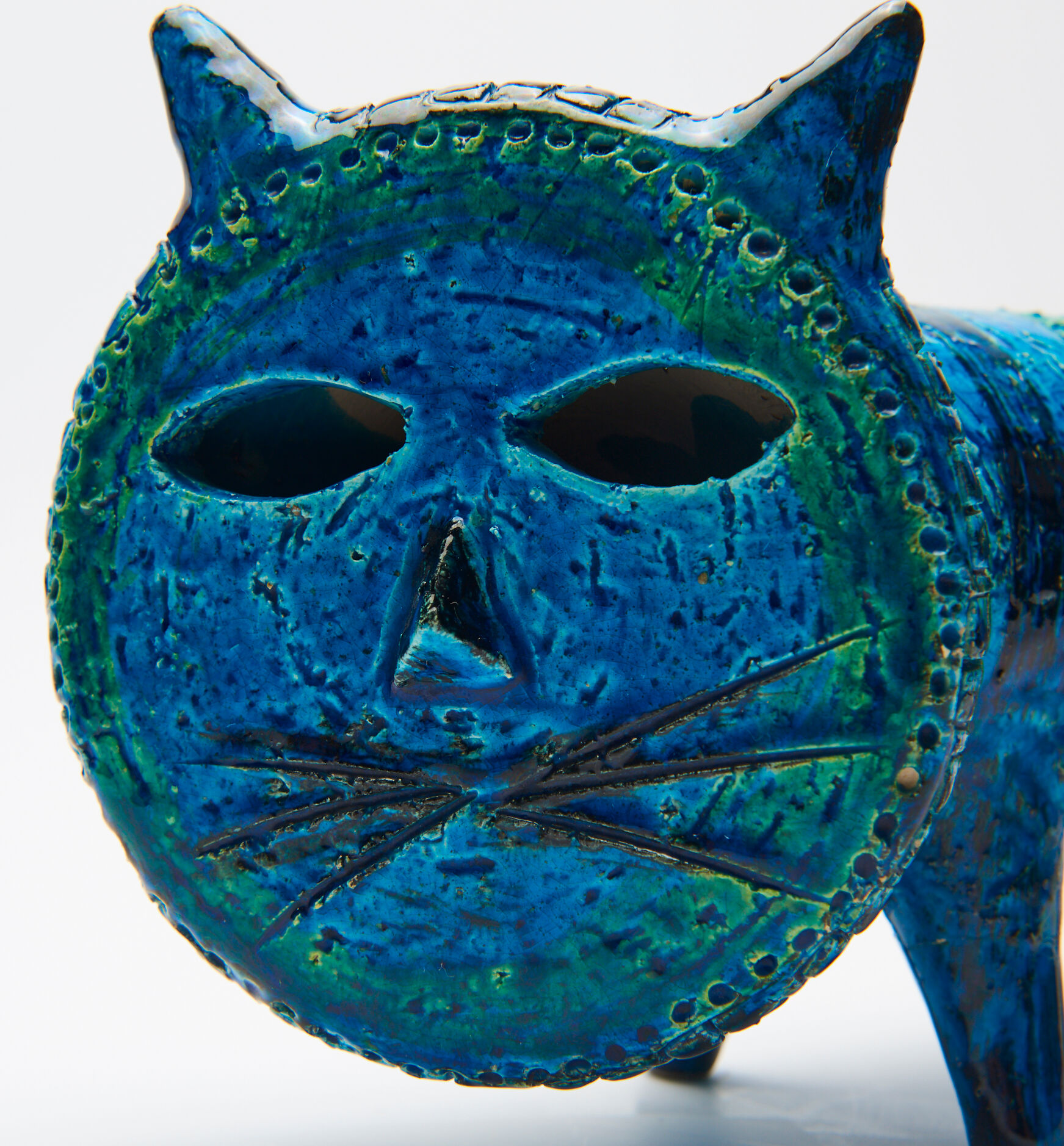 Le Chat by Aldo Londi for Bitossi in blue ceramic, circa 1950