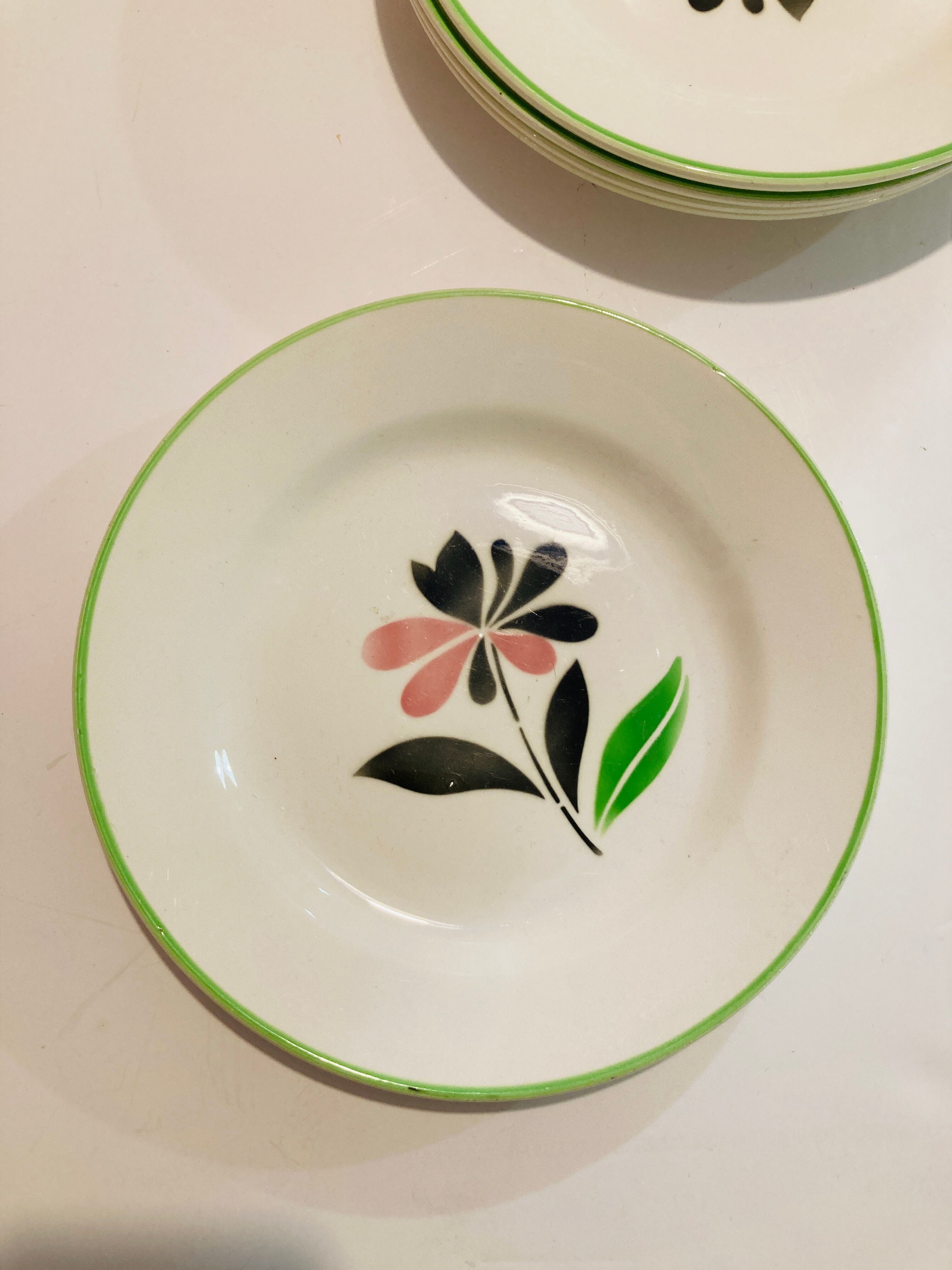 X5 small plates floral pattern glass Digoin sarreguemines Rustic -France -retro-vintage