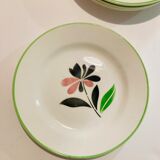 X5 small plates floral pattern glass Digoin sarreguemines Rustic -France -retro-vintage
