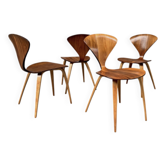 Série de 4 chaises Norman Cherner pour Plycraft USA en teck, 1960s