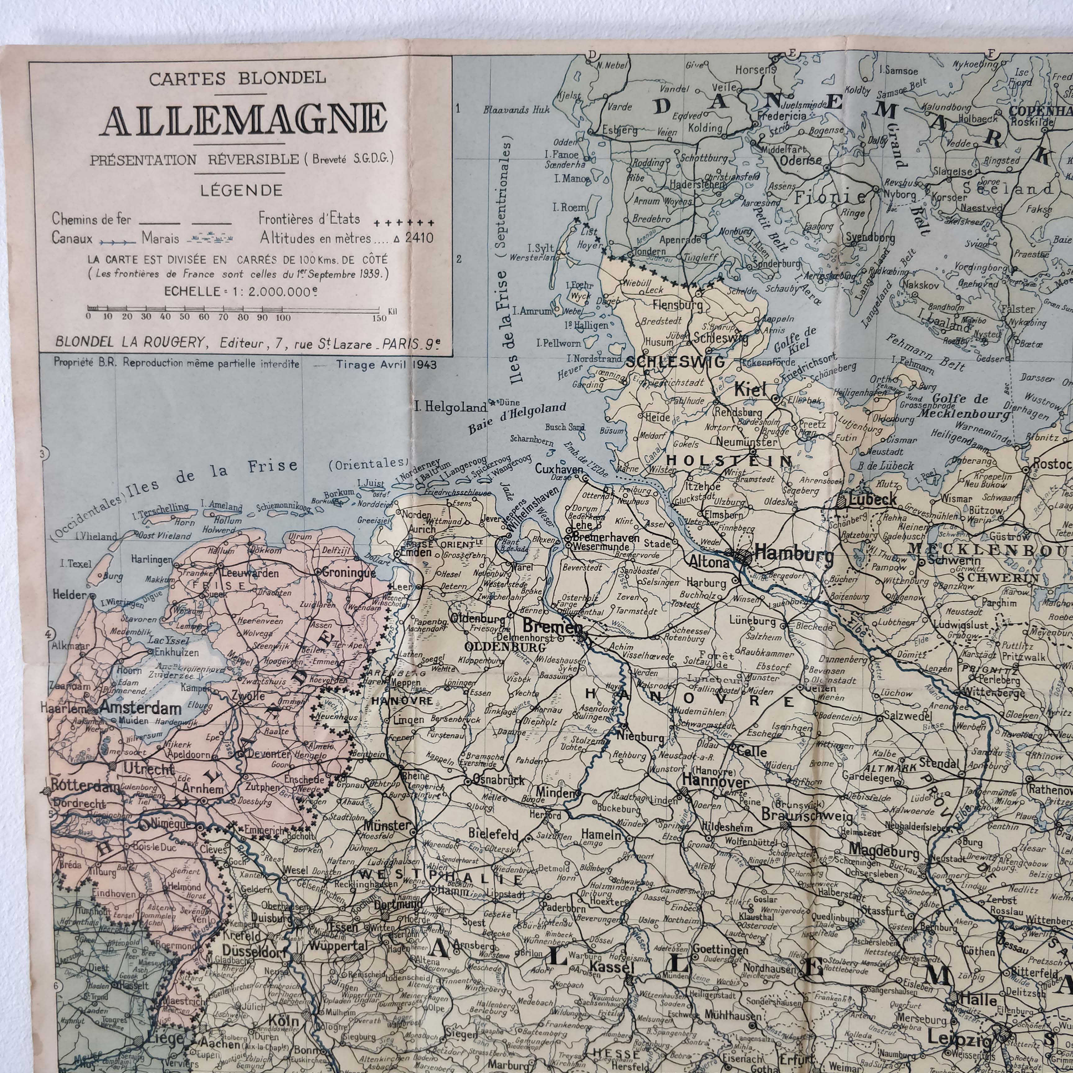 Old Germany map 49x32cm edition Blondel 1943