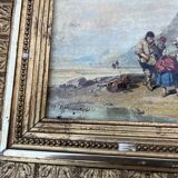 Old painting after A. Delcroix – lively seaside scene, 1841