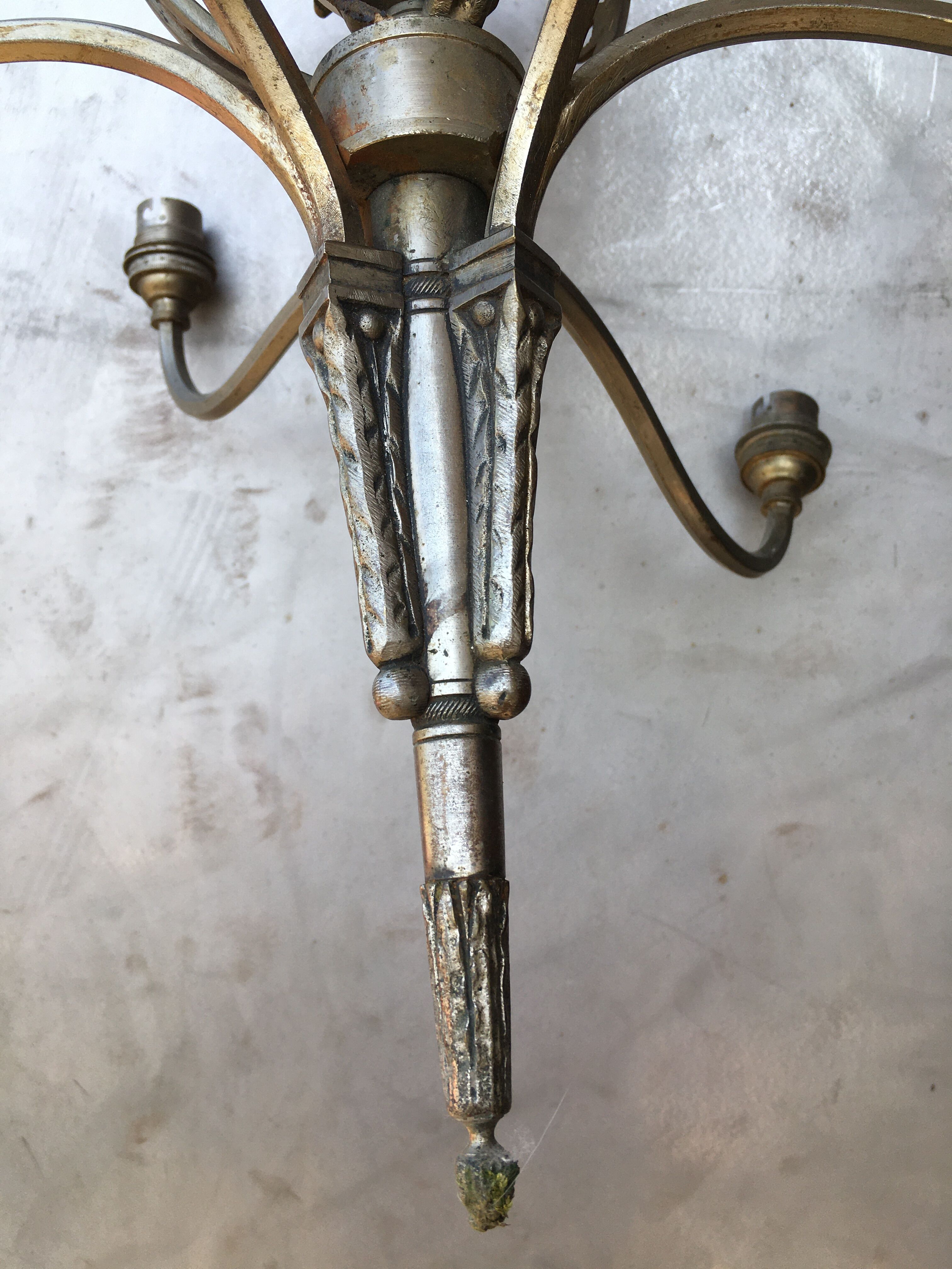 Silver bronze chandelier art nouveau