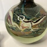 LUZORO (Michèle), Polychrome glass ball bottle signed XXth