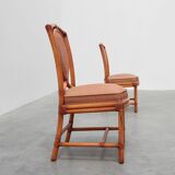 Set of 6 bamboo dining room chairs with geometric upholstery by Gasparucci