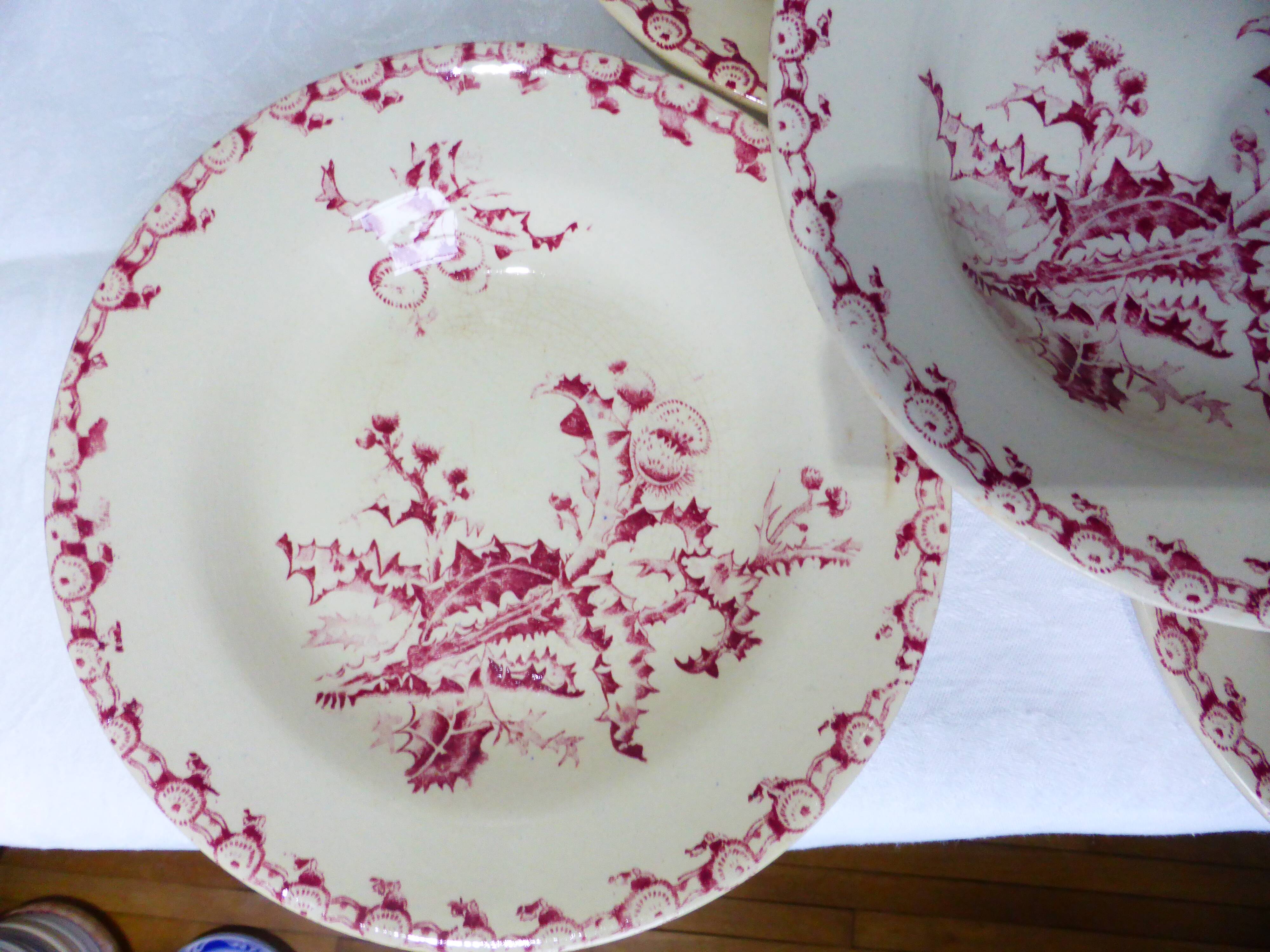 5 hollow plates in Gien iron earth model Thistles