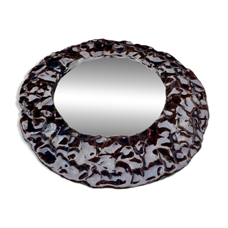Large mirror, round ceramic mirror, artist to be identified - 1960