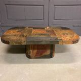 Vintage coffee table, slate in bronze and copper colours, 1960s/70s