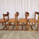 Lot de 4 chaises de salle à manger vintage / design sculptural en bois des années 70, cuir marron