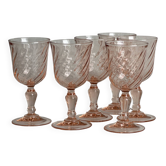 6 liqueur stemmed glasses in twisted pink glass, rosaline.
