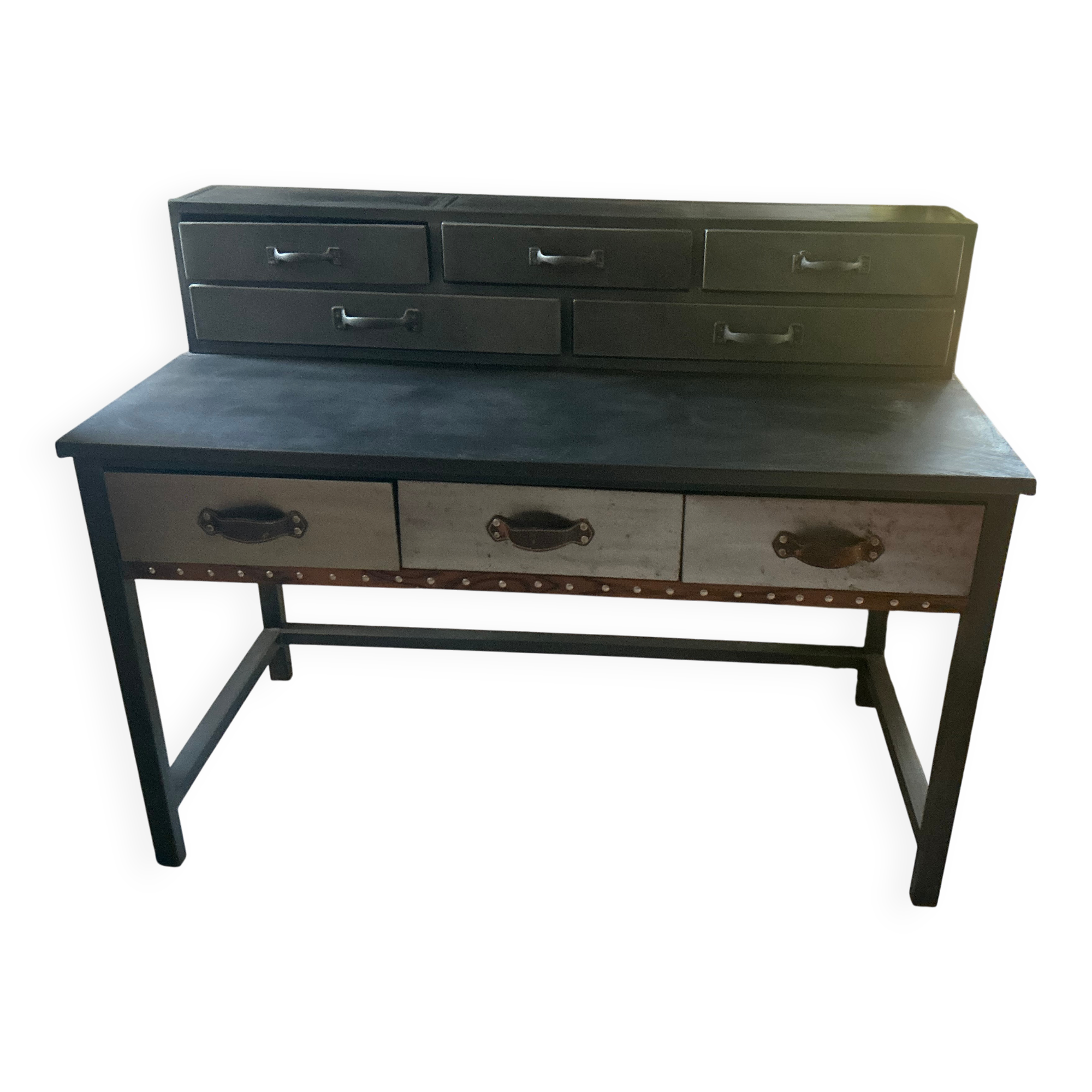 Meuble de bureau en acier et bois cuir