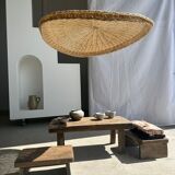 Rattan suspension or shade in the shape of a braided undulating circular tray d:80