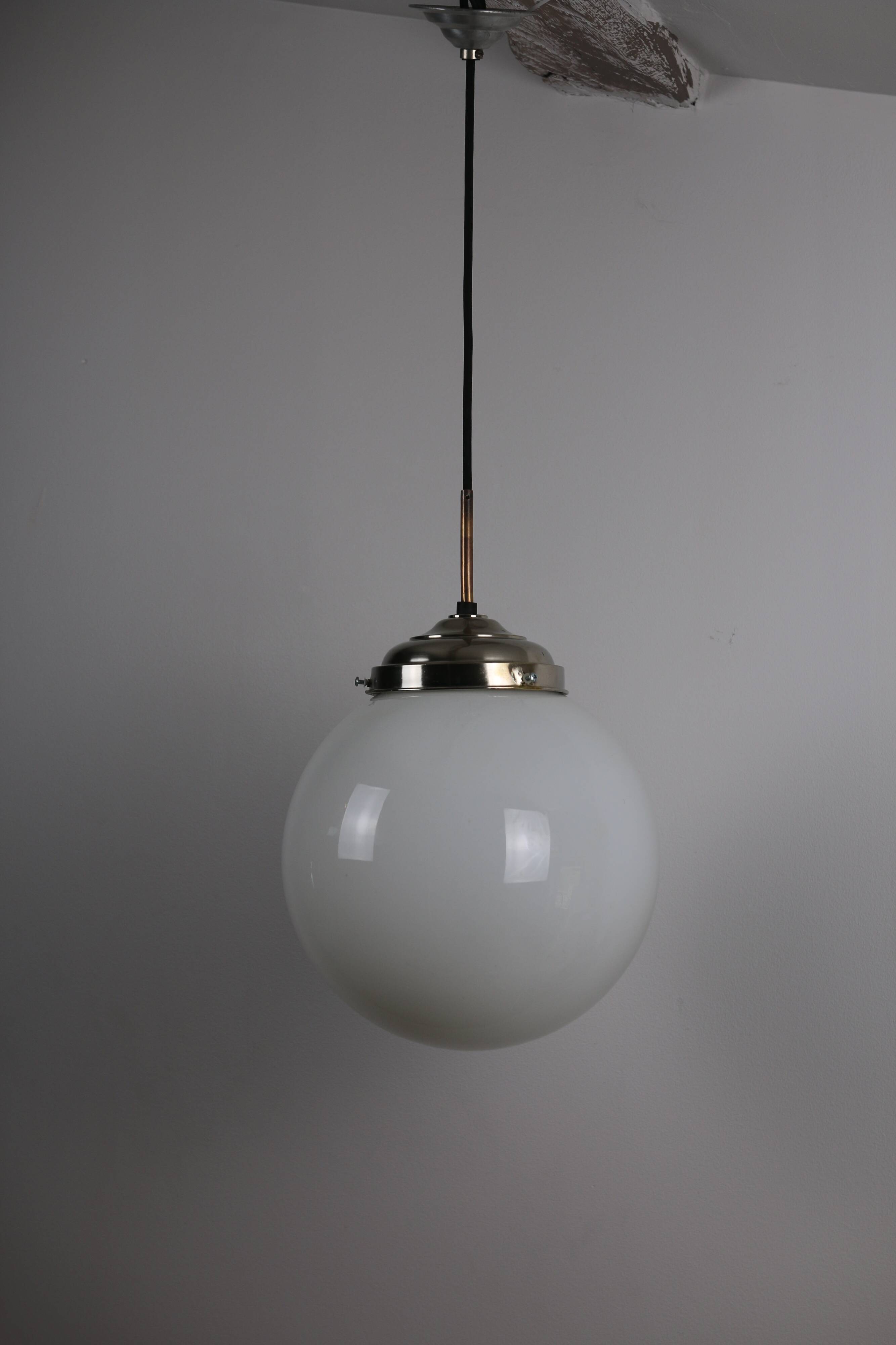 Vintage chrome opaline pendant light, 1970s-80s