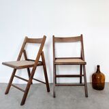 Two folding chairs wood and cannage