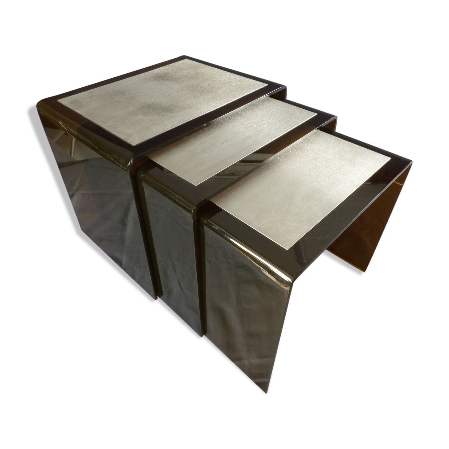 Plexiglas and brushed steel tables 1970