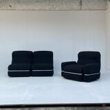 Canapé modulaire italien en lin bleu foncé