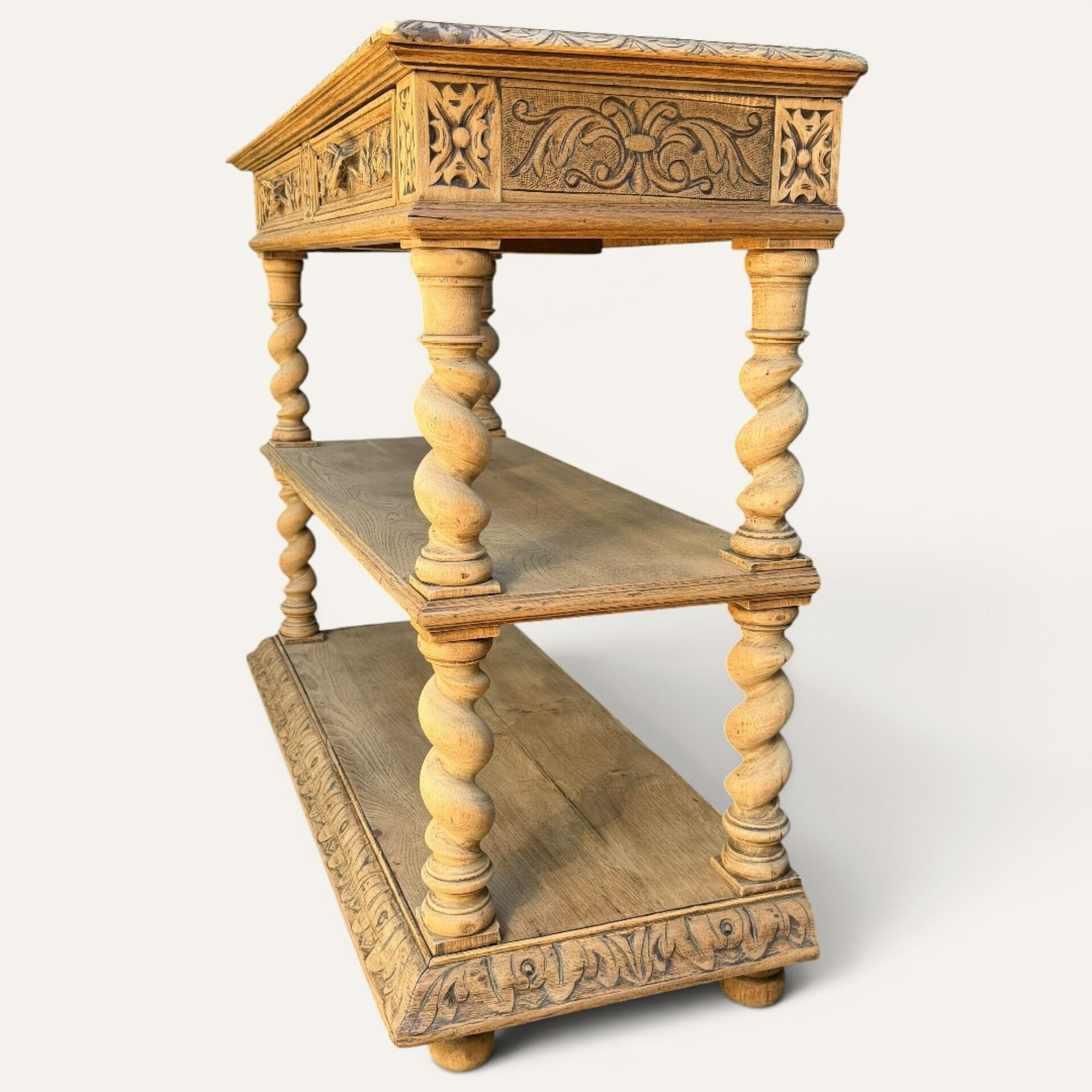 Console chêne brut massif décor végétal sculpté fin XIXe