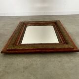 Old mirror in oak and gilded wood early 20th century beveled glass