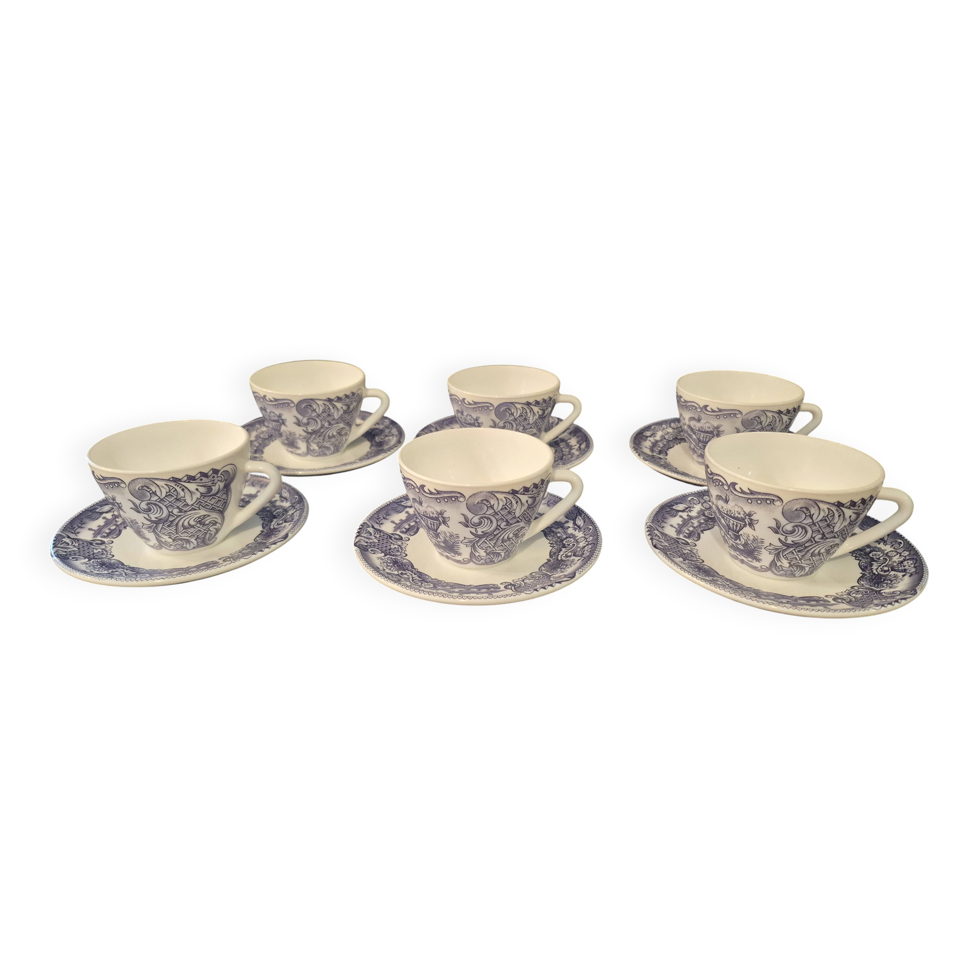 Set of six cups and saucers in opaline, vintage, RIVANEL