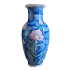Vintage Blue Ceramic Vase with Pink Floral Decoration, Shabby Chic Style