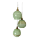 Suspension triple globes vintage art déco en verre vert et doré
