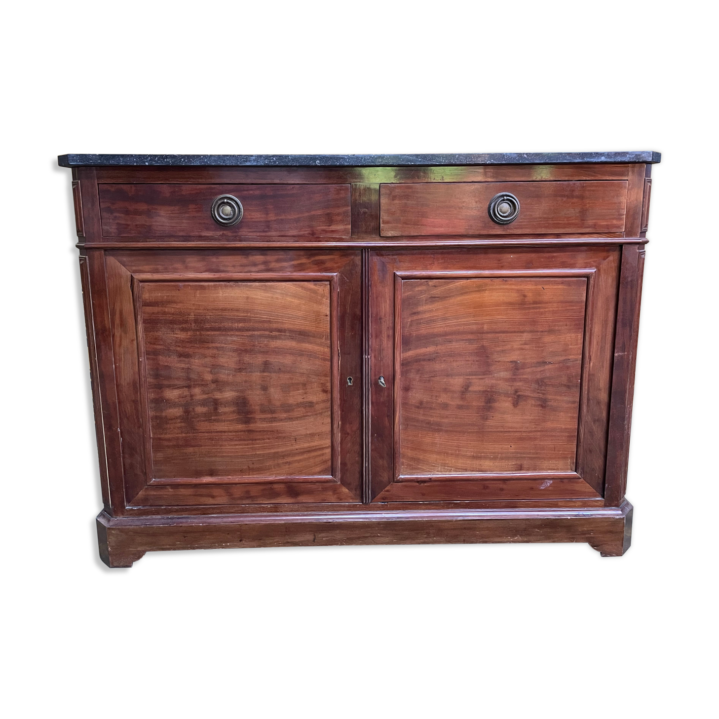Louis Philippeen low sideboard mahogany and black marble 1900