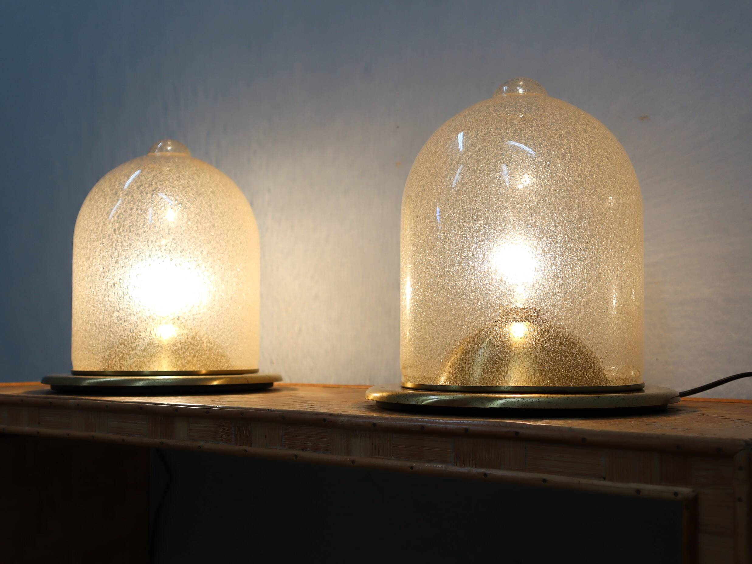 Pair of La Murrina 1970s dome lamps pulegoso glass & gilded brass