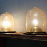 Pair of La Murrina 1970s dome lamps pulegoso glass & gilded brass