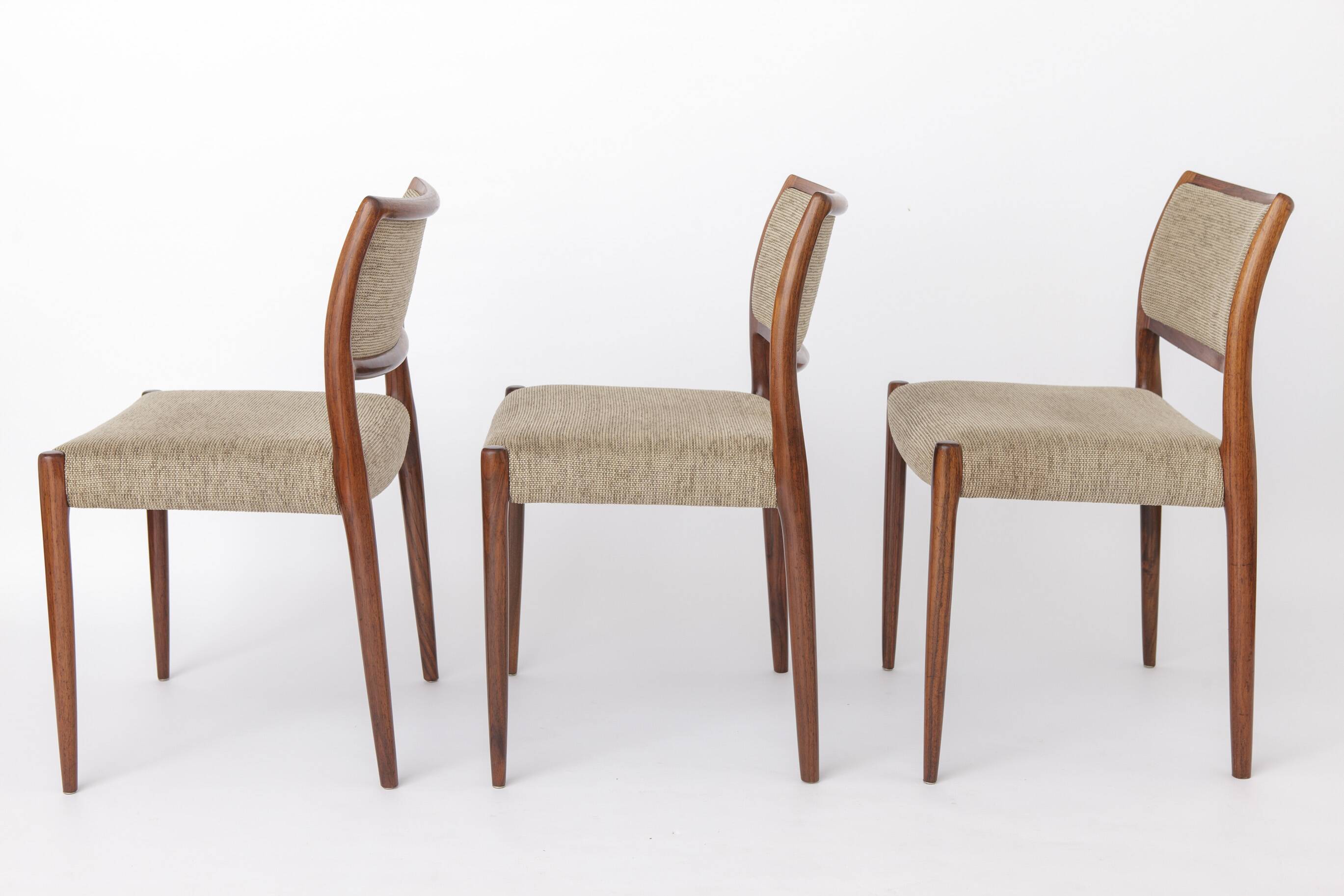 Set of 4 Niels Otto Møller Model 80 Rosewood Dining Chairs, Danish Modern