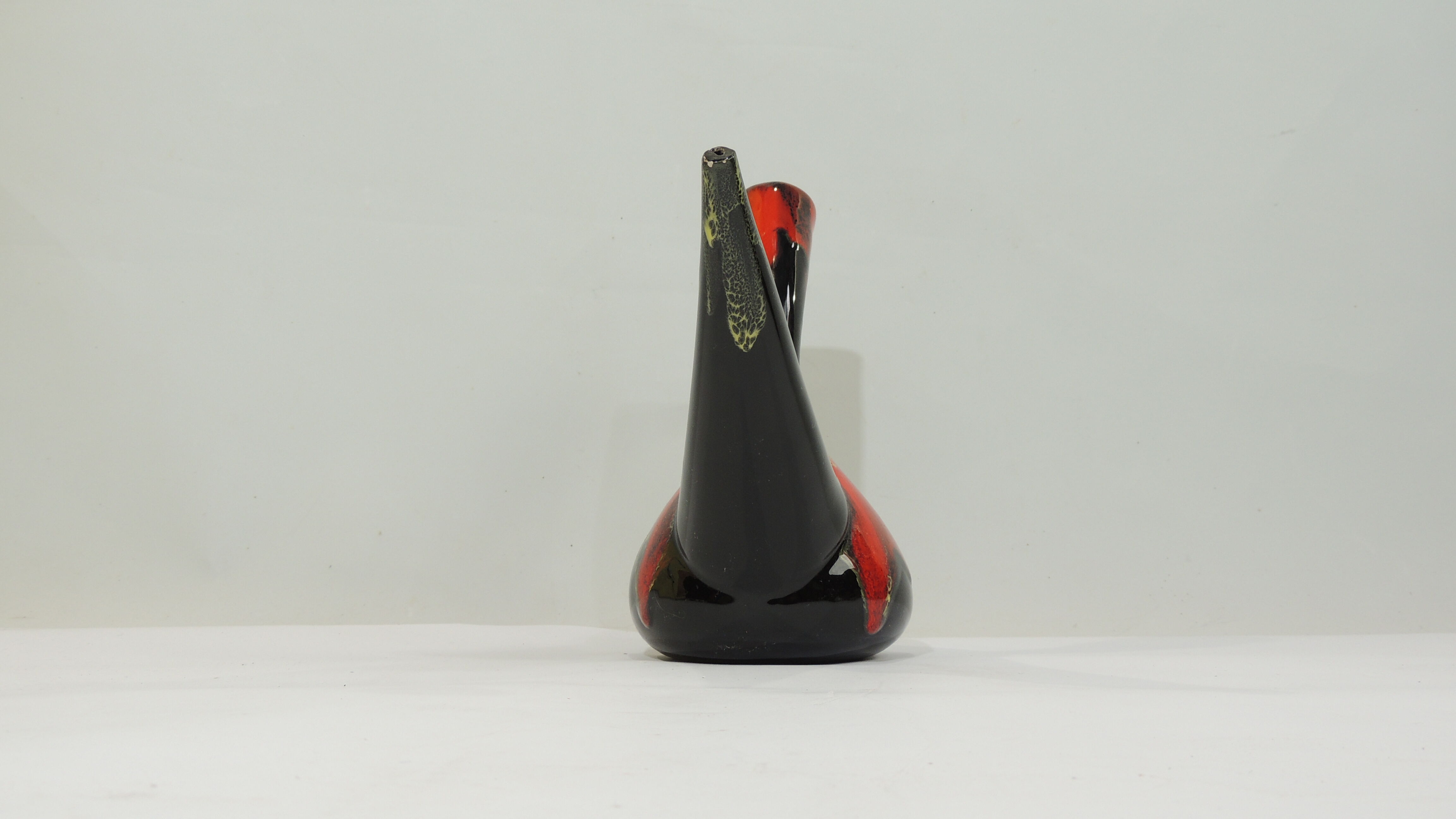 Glazed ceramic porron / Mid-century oil vase from Perpignan France black red and jau