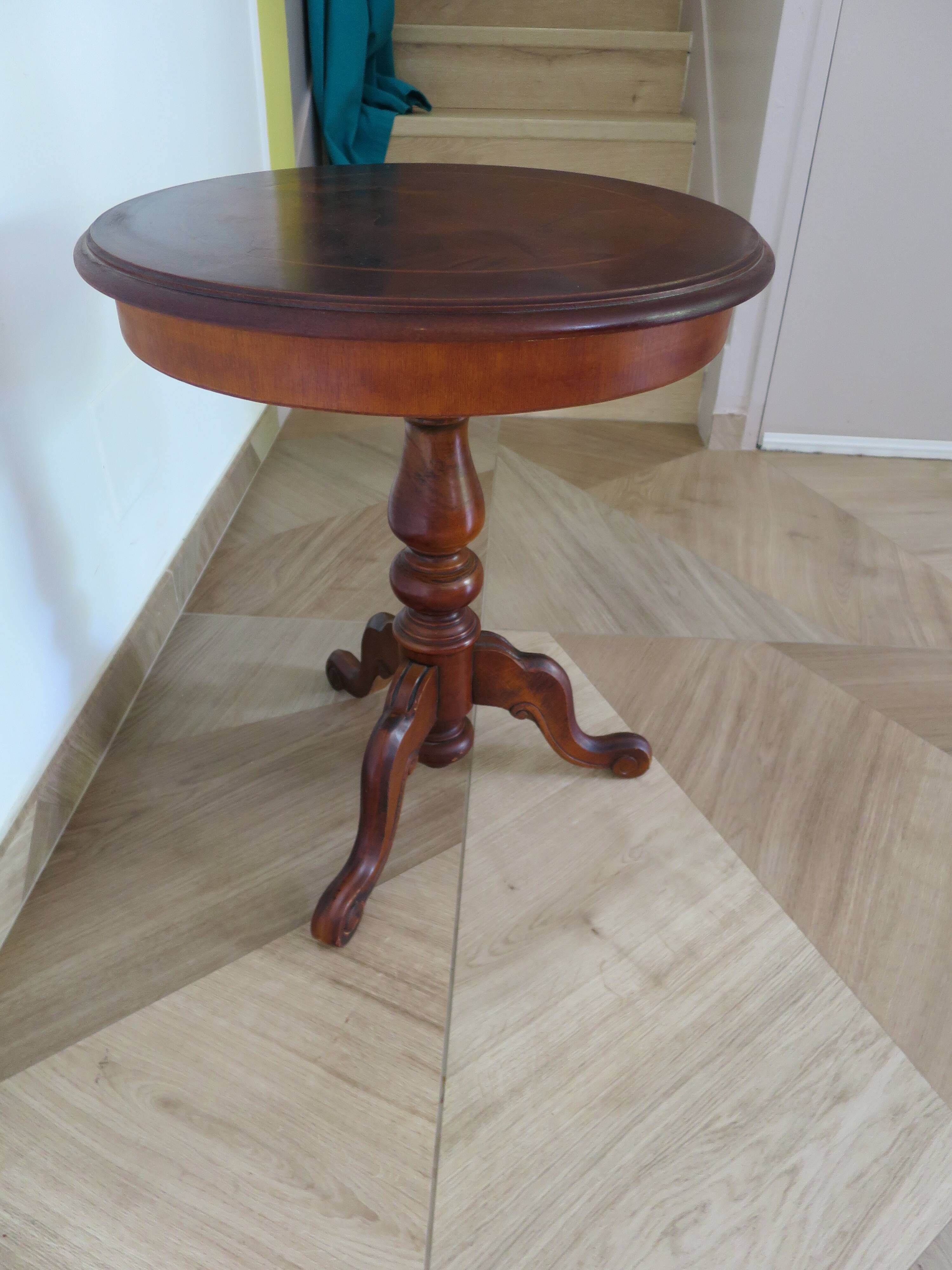 Side table - Tripod pedestal table - marquetry - Louis Philippe - mahogany stain
