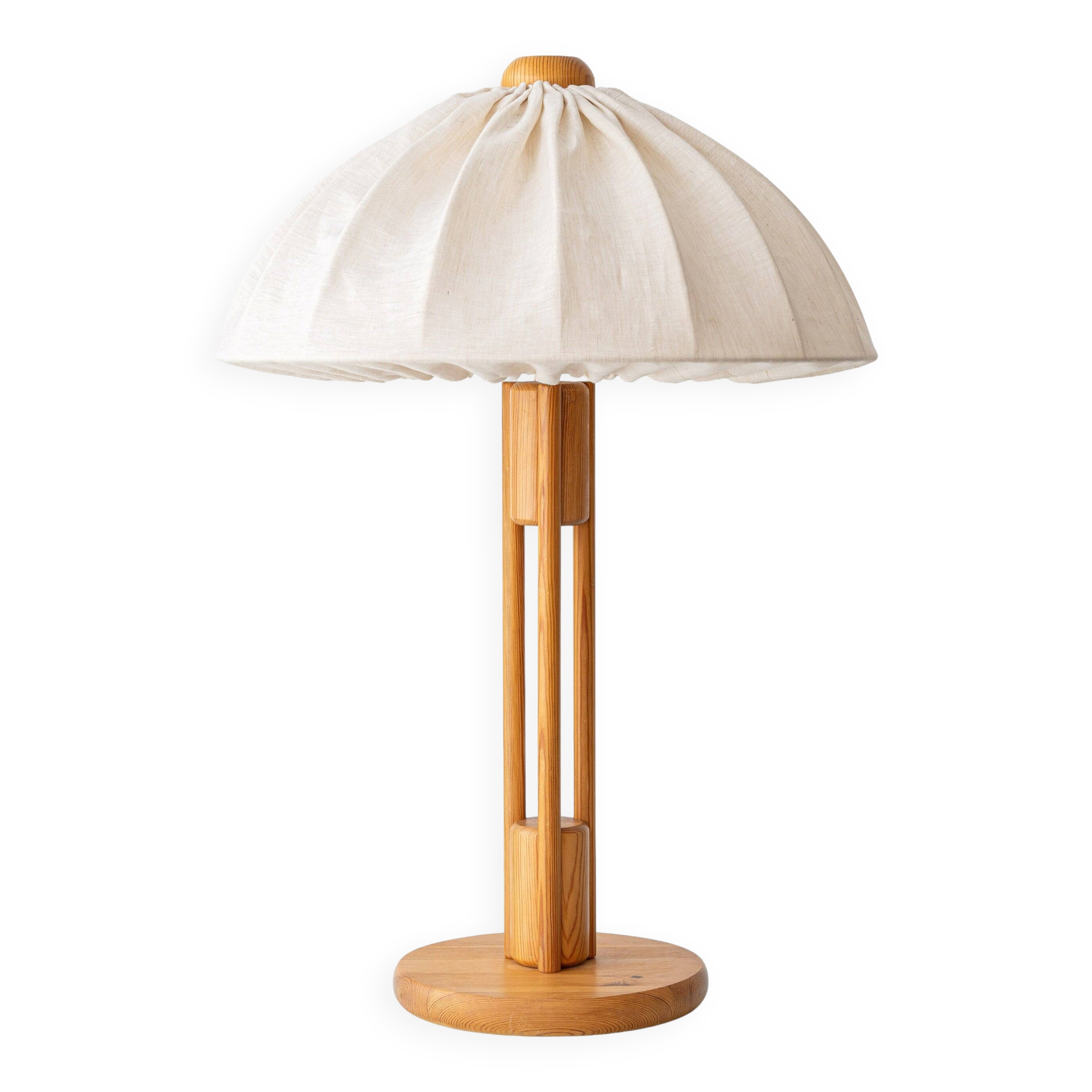 Large Scandinavian Pine Table Lamp with Fabric Shade, 1960s-1970s
