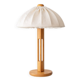 Large Scandinavian Pine Table Lamp with Fabric Shade, 1960s-1970s