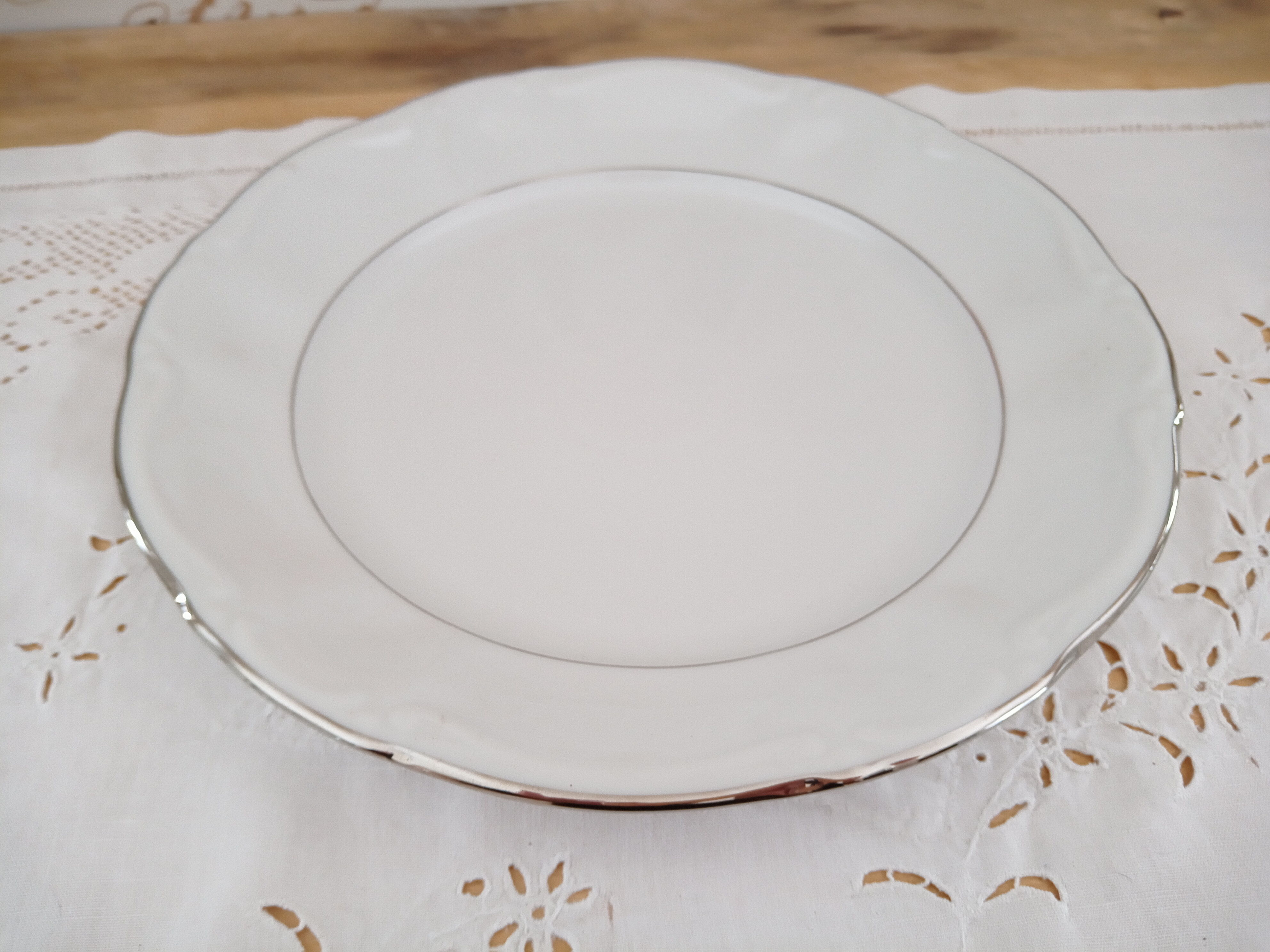 Kronester Bavaria white porcelain round dish and silver ledé