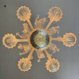 Venetian chandelier in gilded Murano glass, 6 light arms circa 1940