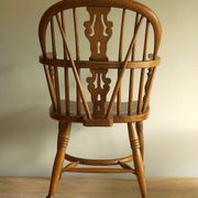 Mid century solid oak lyre-back Windsor elbow armchair, 1960s