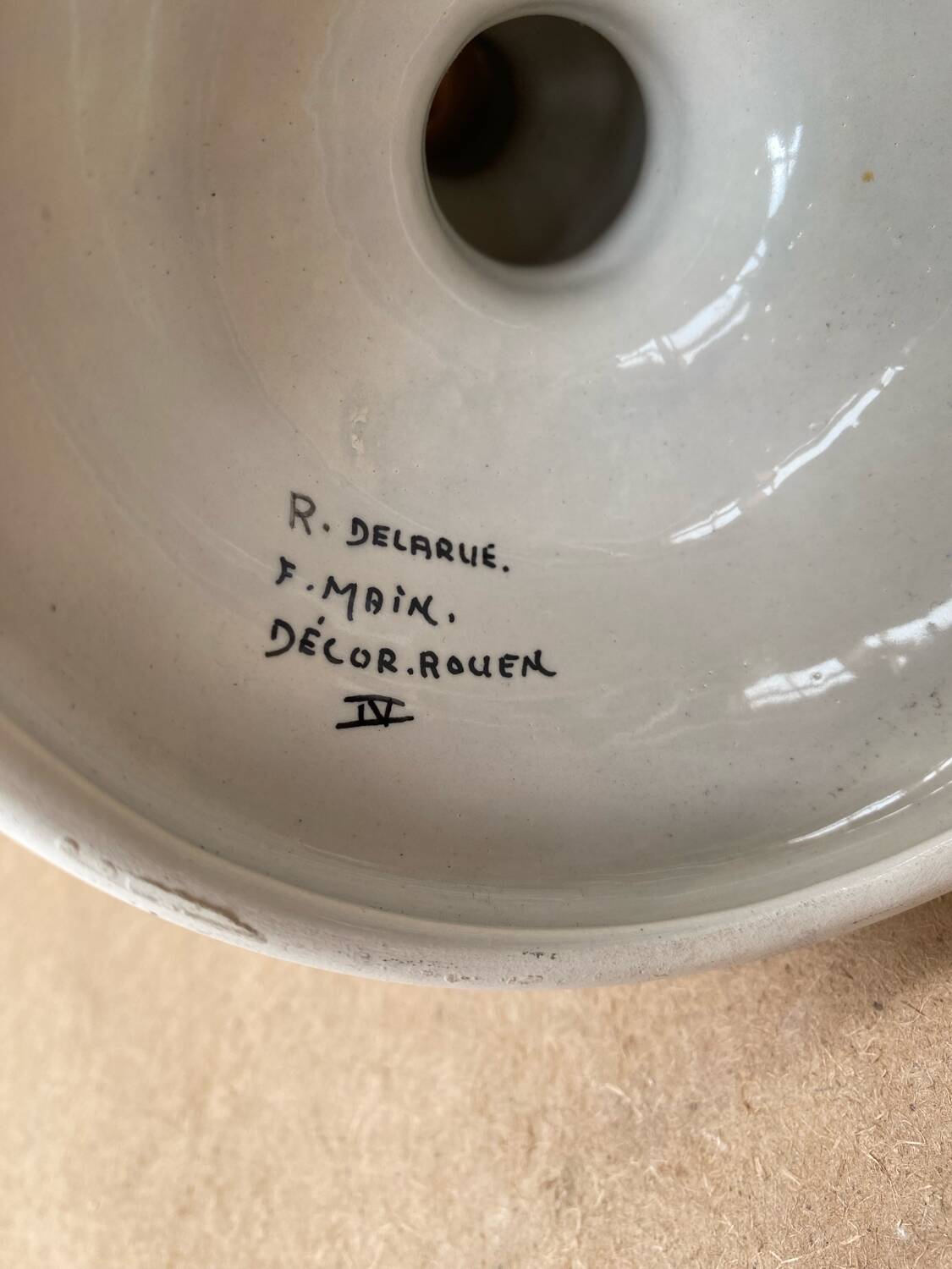 Old candle holder r. delarue rouen decor white ceramic painted vintage