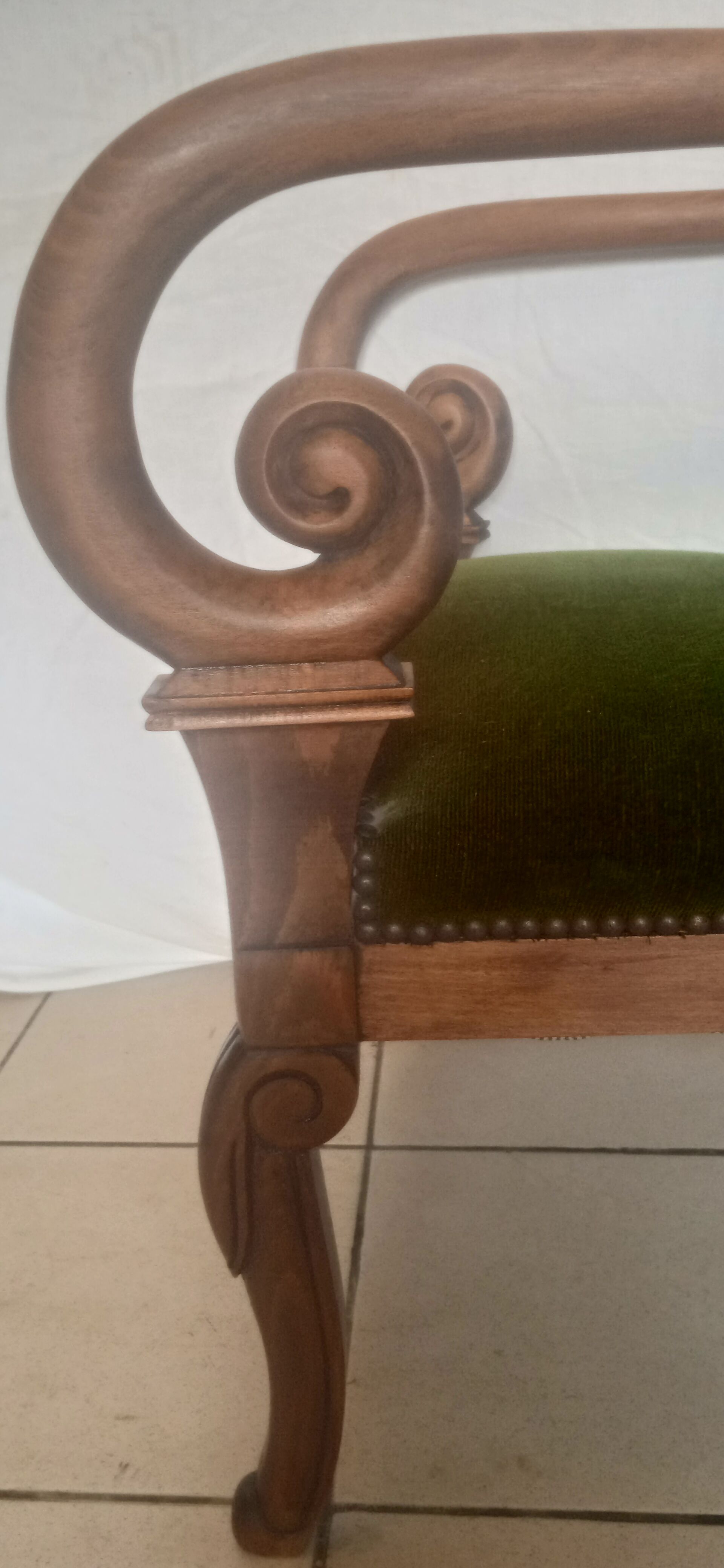 Green velvet armchair