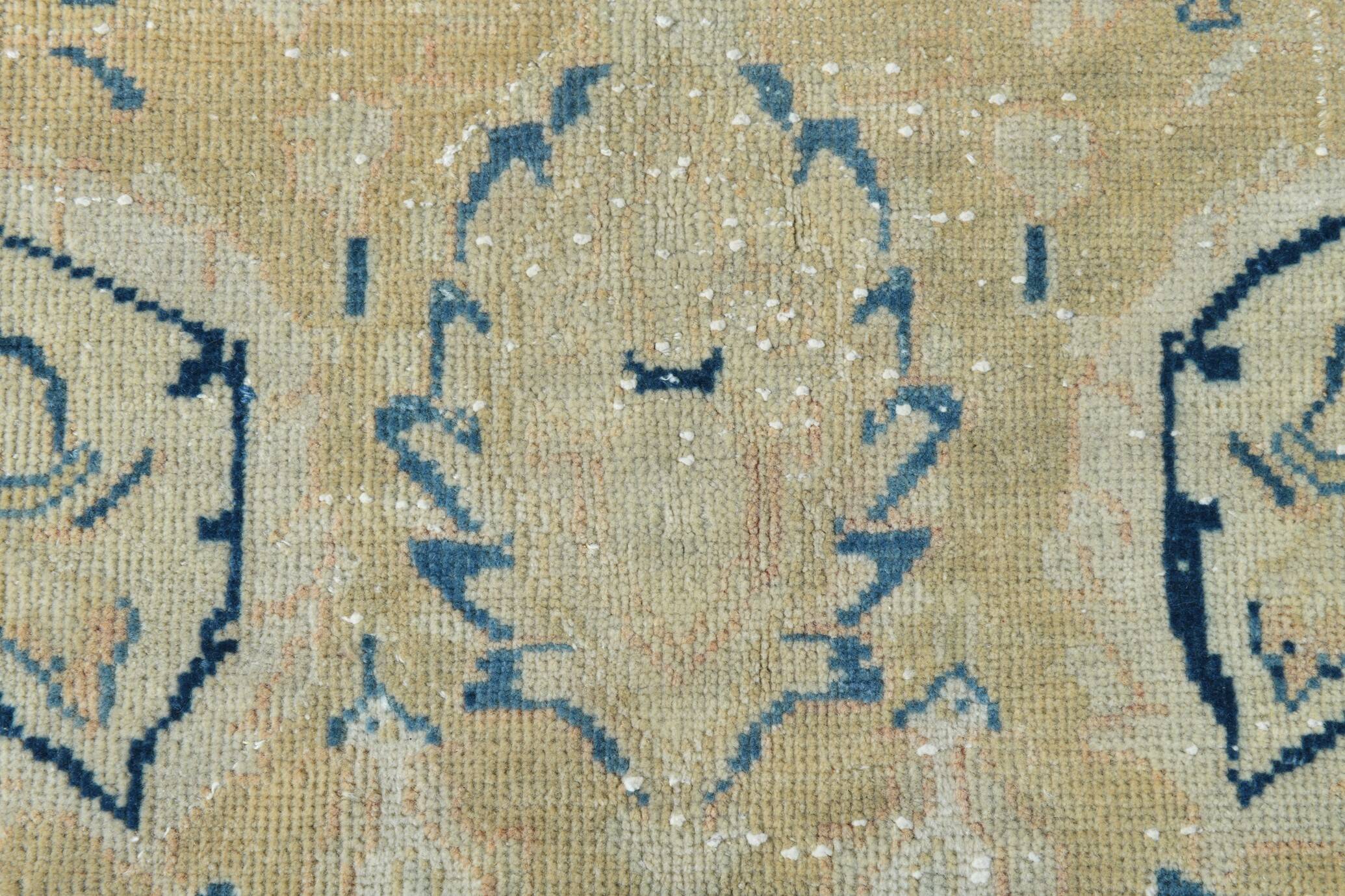 Tapis Persan Vintage Beige Et Bleu à Motifs Floraux, 301x388Cm