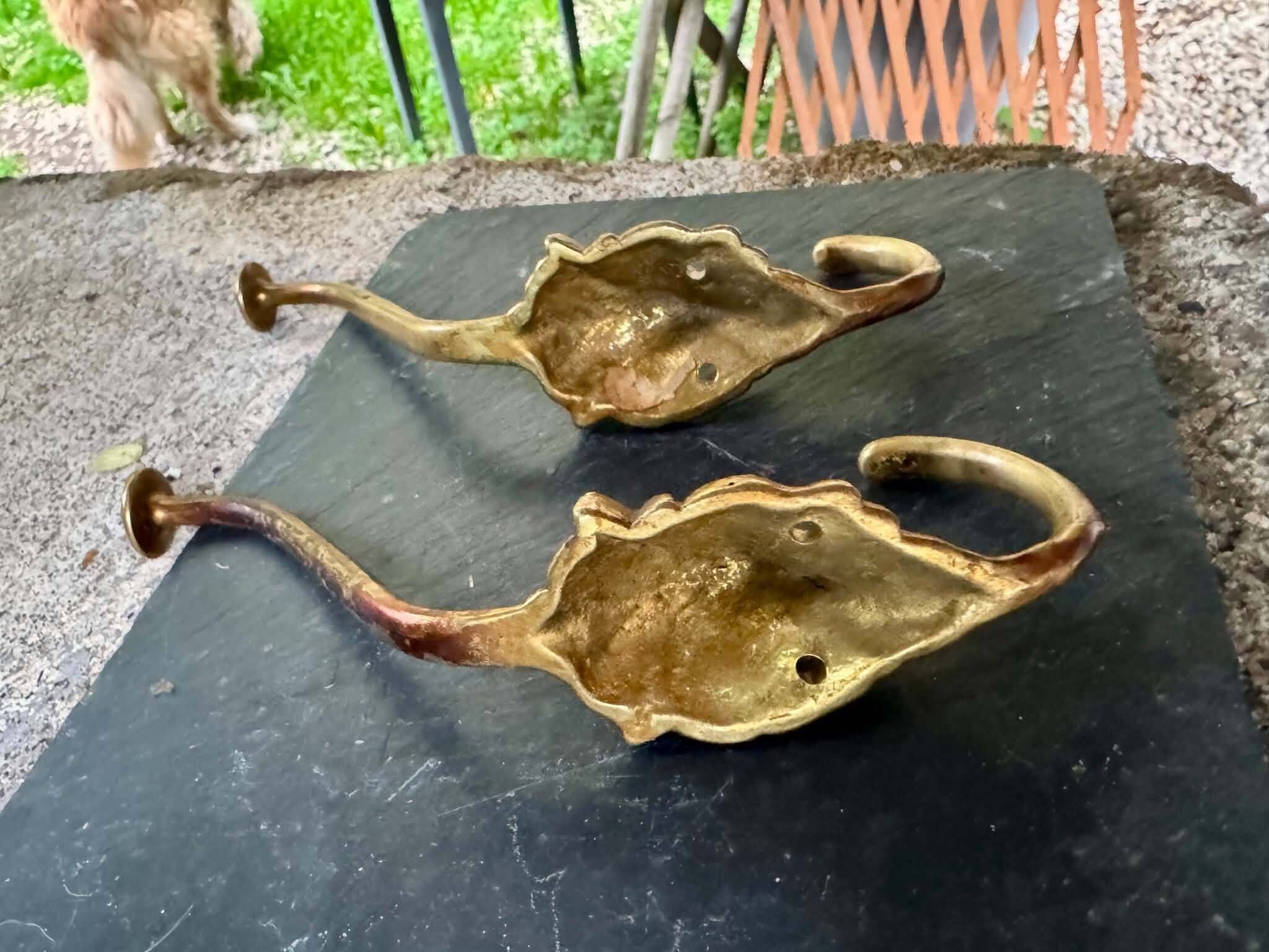 4 lion coat hooks in solid brass Art Nouveau