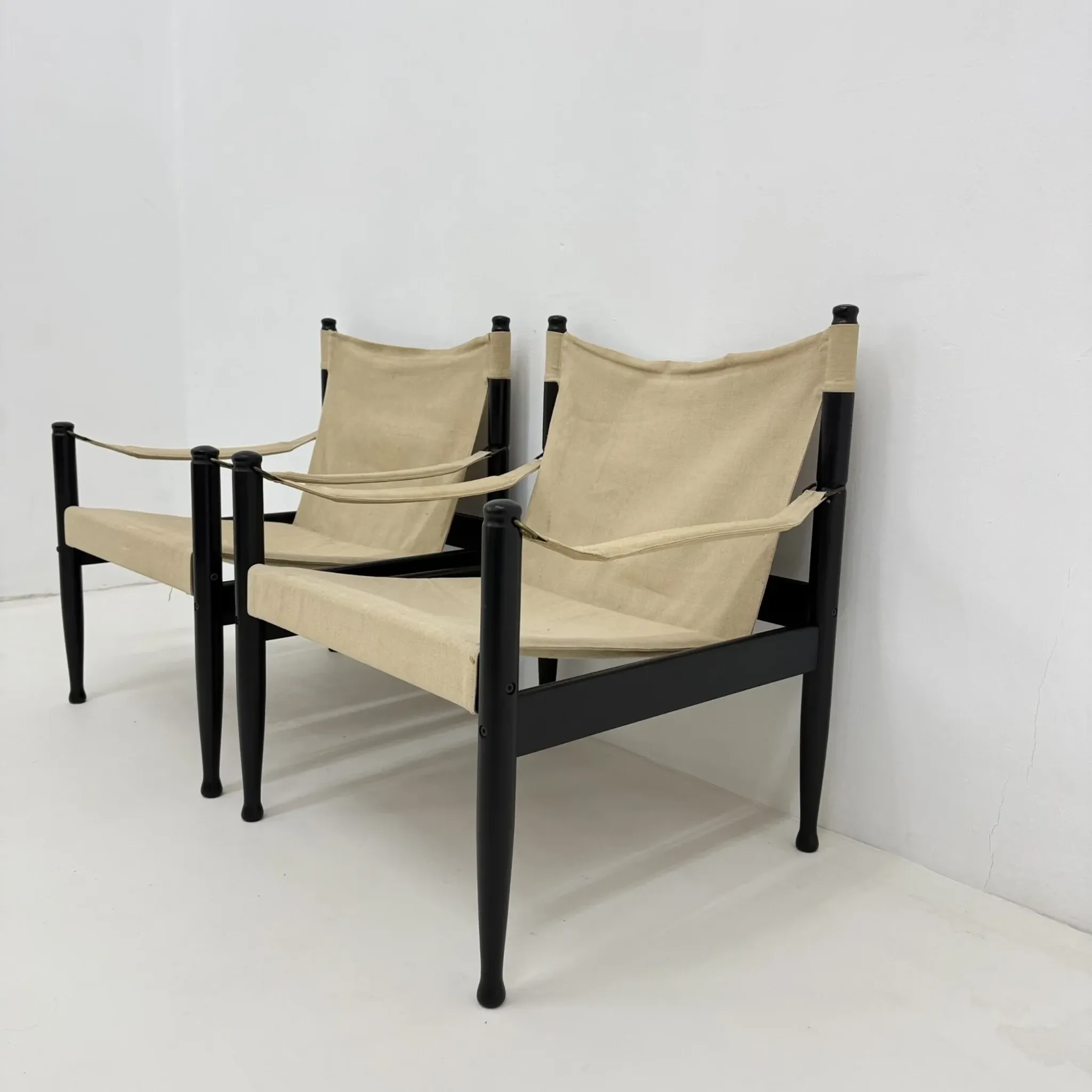 Set of mid-century Danish safari chairs by Erik Wørts for Niels Eilersen, 1960s