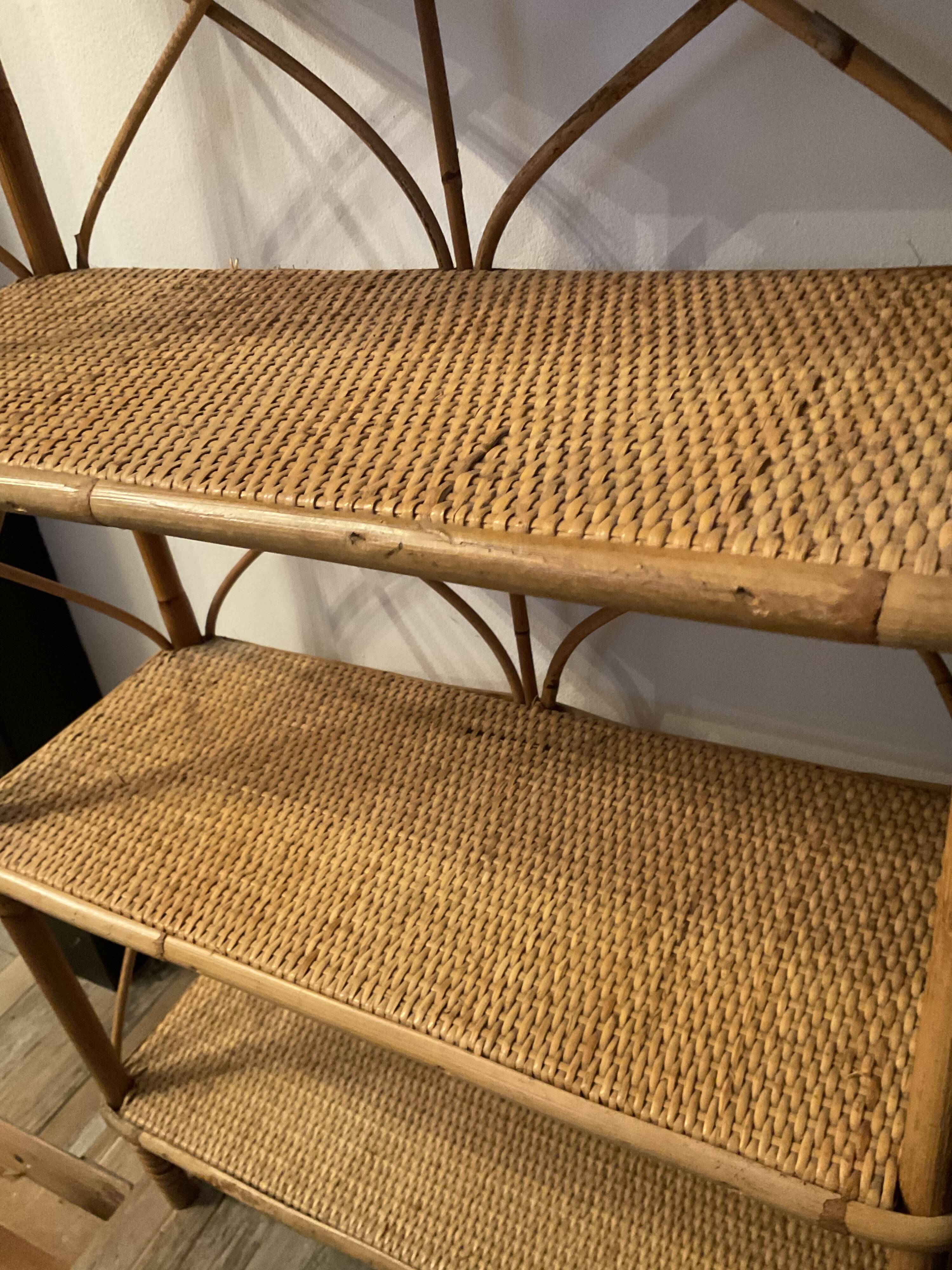 Vintage rattan and wicker shelf 70s