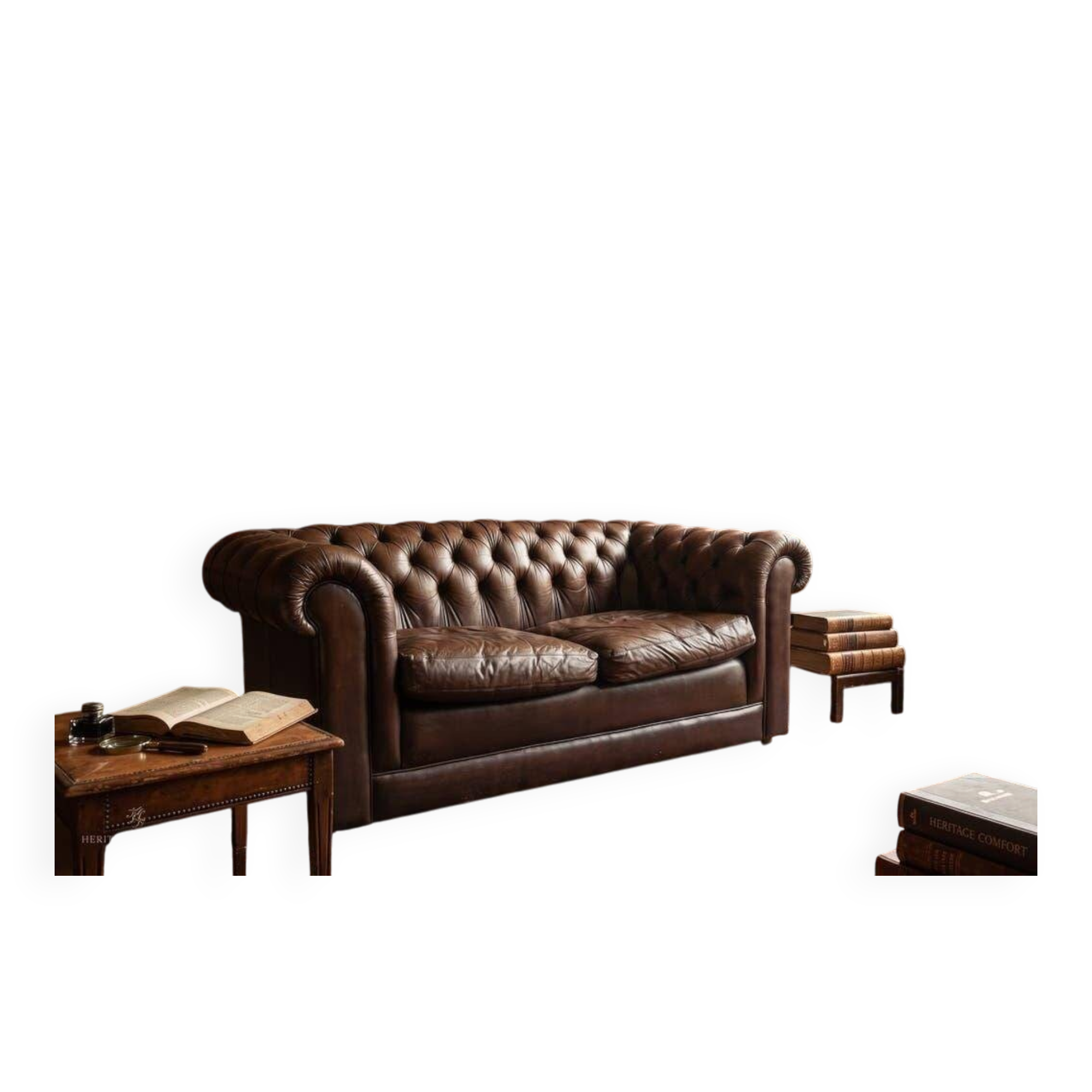 Vintage chocolate brown leather Chesterfield armchair/sofa