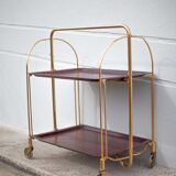 Vintage service, rolling bar, table, wheeled service, golden metal service, folding service